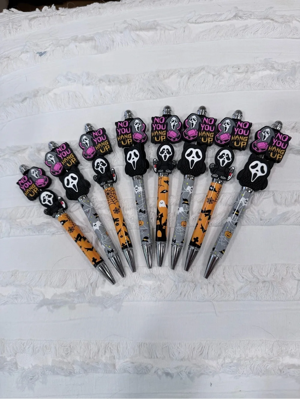 Halloween SCREAM Ghost beaded Pens with funny saying, “No, You Hang Up!”